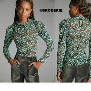 Anthropologie Sheer Lace Mock Neck Top new with tag